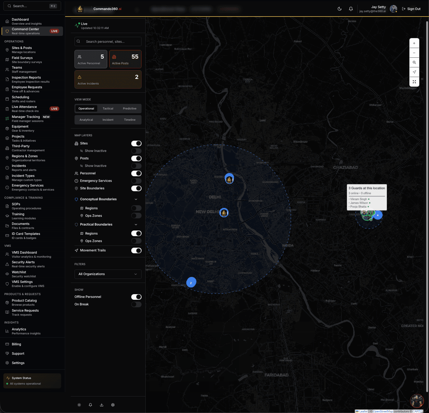 Commando360 Command Center - Live field tracking